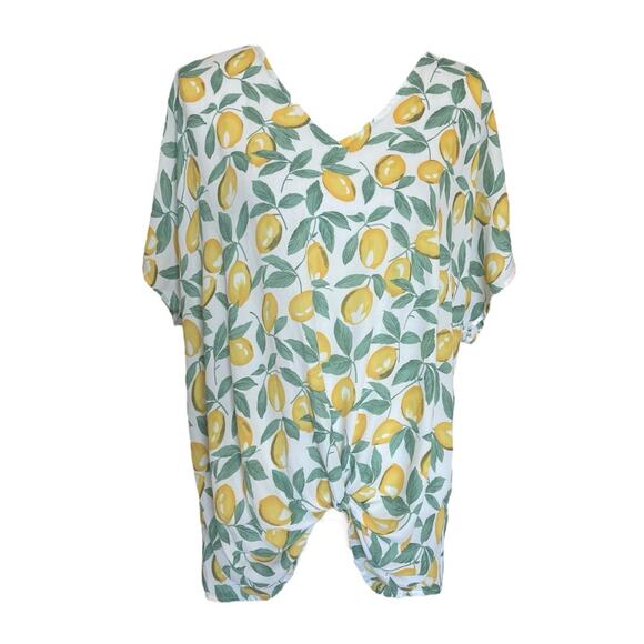 West Kei Tops - West Kei Lemon Print Sheer Tie Blouse Size XXL